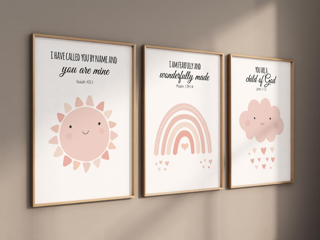 Pink rainbow wall decor, Nursery prints rainbow, Blush nursery wall art, bible verse, christian art, sun nursery art, Cloud, rainbow prints