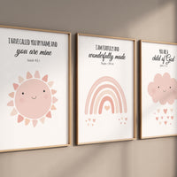 Pink rainbow wall decor, Nursery prints rainbow, Blush nursery wall art, bible verse, christian art, sun nursery art, Cloud, rainbow prints