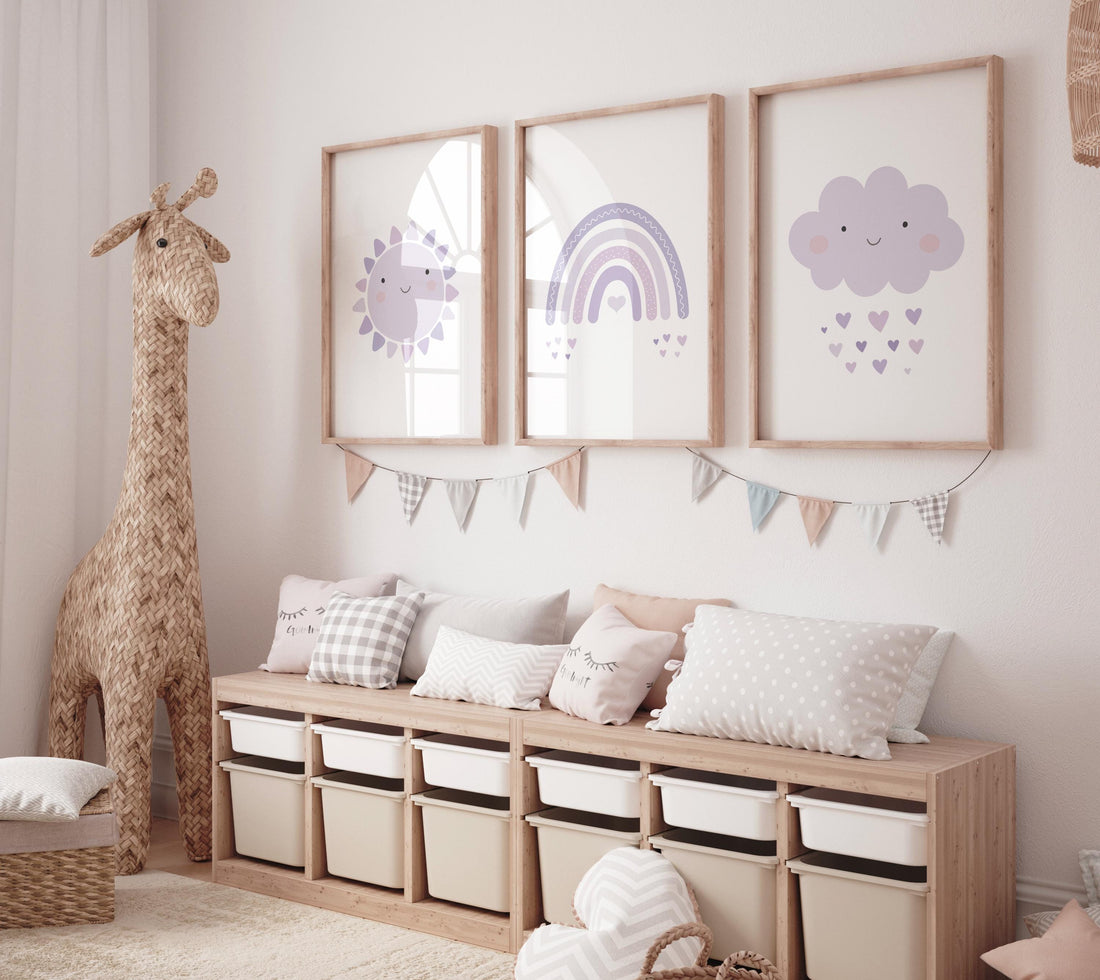 Nursery prints rainbow, Purple baby room decor, Purple sun nursery art, Nursery decor girl, sunshine nursery wall art, lavender nursery