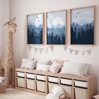 Nursery decor woodland, mountain wall art, blue nursery, tree nursery decor, adventure theme nursery, forest nursery, home decor