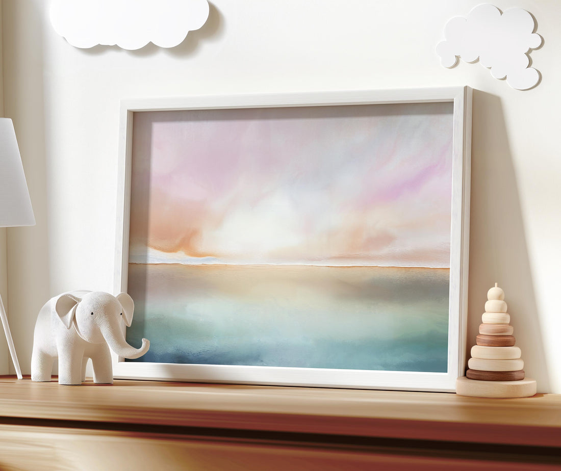 Landscape sea view, nursery wall art, gender neutral, sky, beach nursery decor, sunset print, sunrise print, nursery print, baby room