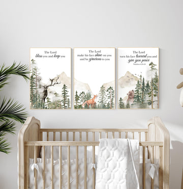Nursery decor woodland, mountain wall art, tree nursery decor, adventure theme nursery, forest, sage green, bible nursery, verse nursery