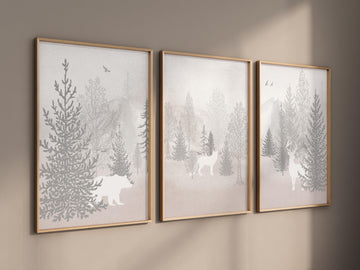 Nursery decor woodland, mountain wall art, gray nursery decor, adventure theme nursery, forest, grey nursery, woodland animals