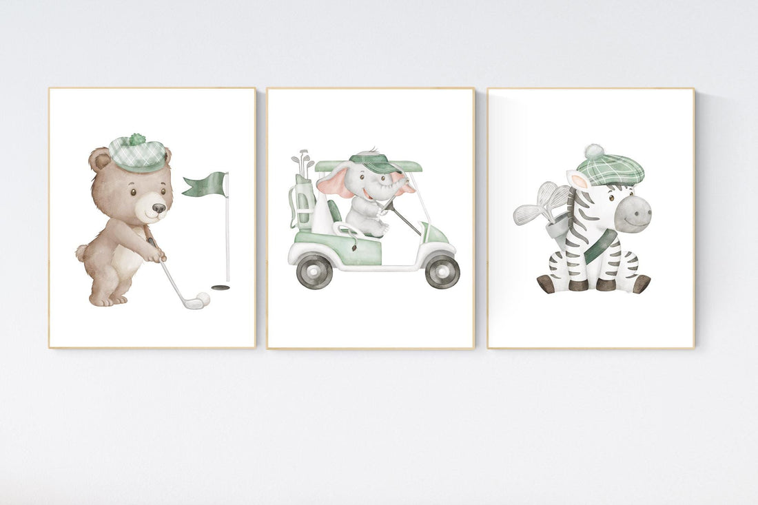 Golf Nursery decor, sports Nursery Prints, Golf Safari animals, Baby Animal Prints, Jungle Animal Nursery, golf prints, sport animals