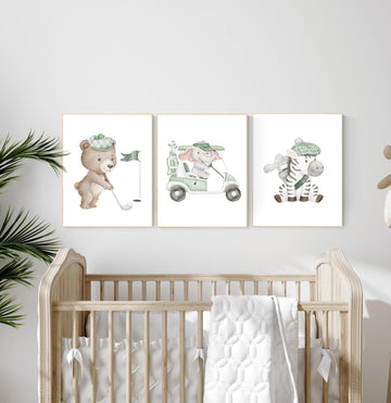 Golf Nursery decor, sports Nursery Prints, Golf Safari animals, Baby Animal Prints, Jungle Animal Nursery, golf prints, sport animals
