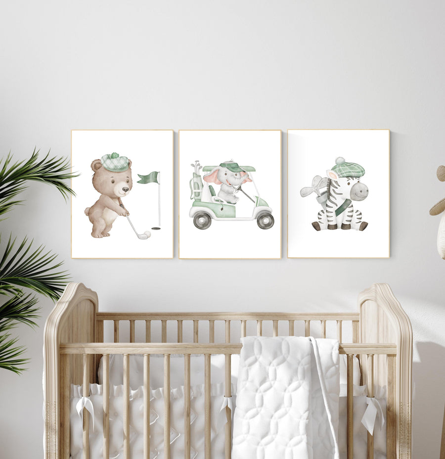 Golf Nursery decor, sports Nursery Prints, Golf Safari animals, Baby Animal Prints, Jungle Animal Nursery, golf prints, sport animals