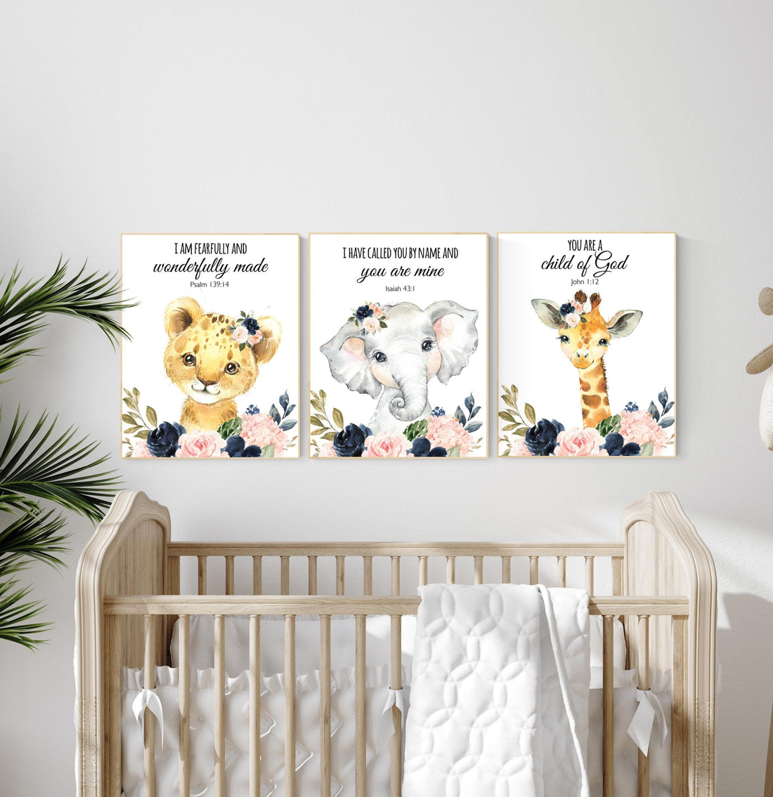Jungle Animals, Safari Animal Nursery Prints, safari animals, safari nursery, navy and blush, girl nursery, verse nursery, bible verse