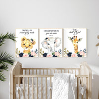 Jungle Animals, Safari Animal Nursery Prints, safari animals, safari nursery, navy and blush, girl nursery, verse nursery, bible verse
