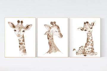 Nursery decor giraffe, giraffe nursery, gender neutral nursery, baby room wall art, woodland animals, giraffe prints, mom and baby giraffe