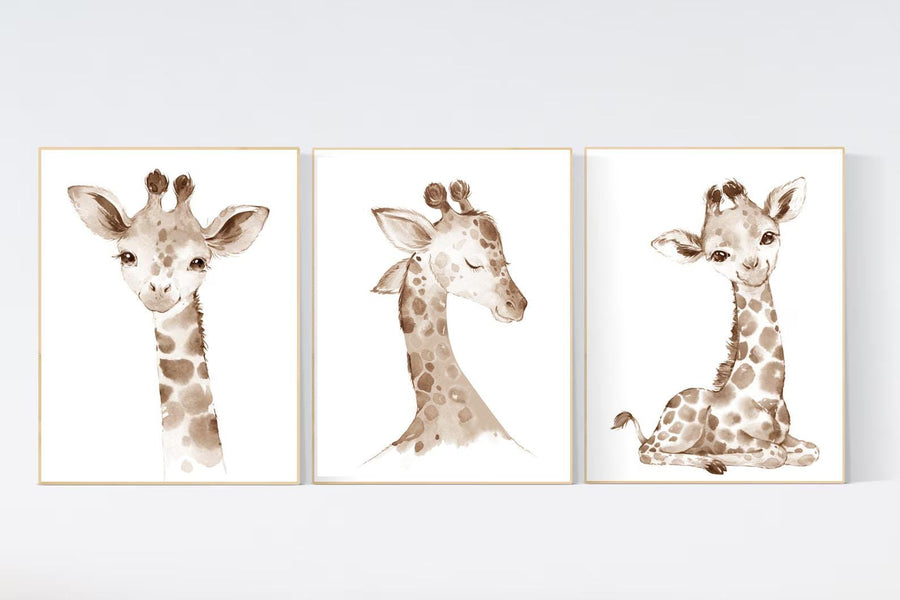 Nursery decor giraffe, giraffe nursery, gender neutral nursery, baby room wall art, woodland animals, giraffe prints, mom and baby giraffe