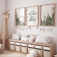 Nursery decor mountain, nursery wall art, tree nursery decor, adventure theme nursery, forest print, beige, mighty seeds grow mighty trees