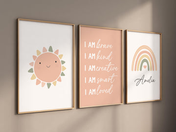 Rainbow nursery, gender neutral, earth colors, flower nursery, rainbow prints, sun print, neutral colors, baby room decor, vintage flower