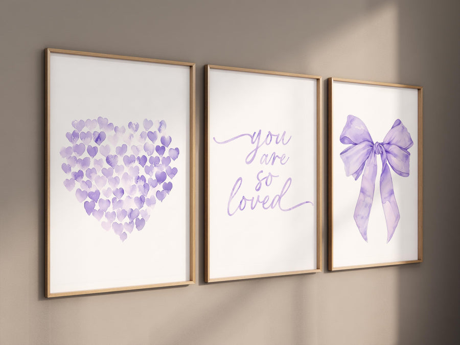 Bow print wall art, Bow nursery print, pink Bow nursery wall art, bow nursery art, purple nursery, bow print wall art, you are so loved