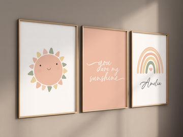 Rainbow nursery, gender neutral, earth colors, flower nursery, rainbow prints, sun print, neutral colors, baby room decor, vintage flower
