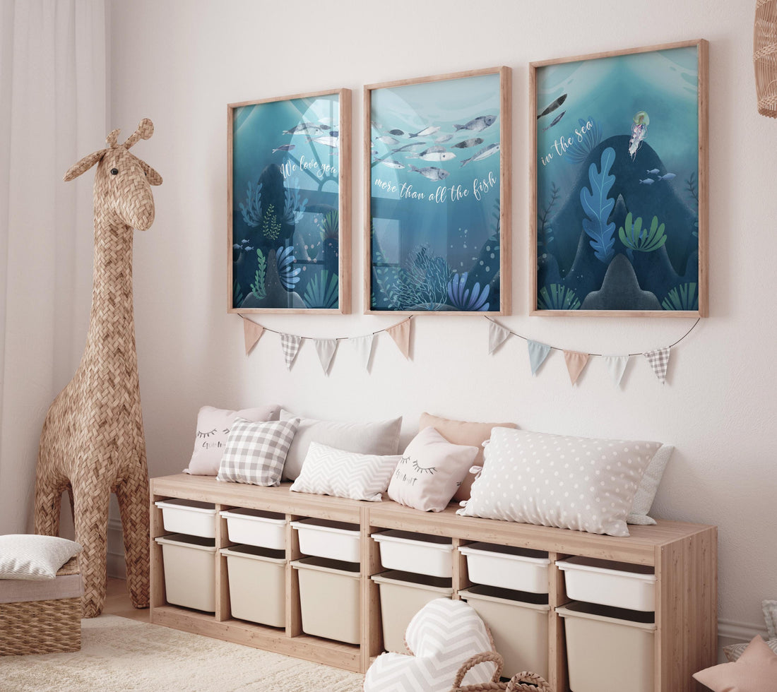 Under the sea wall art, Ocean nursery decor, Nautical nursery print set, under the sea nursery, gender neutral nursery, ocean, nautical