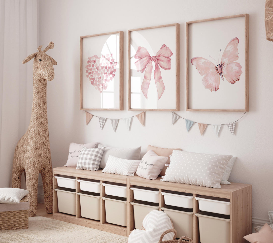 Bow print wall art, Bow nursery print, pink Bow nursery wall art, bow nursery art, bow nursery decor, bow print wall art, butterfly print
