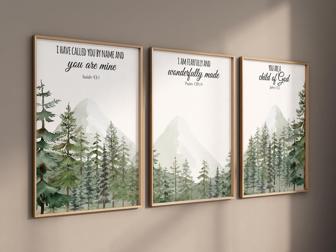 Nursery decor mountain, nursery wall art, tree nursery decor, adventure theme nursery, forest, sage green, bible nursery, verse nursery