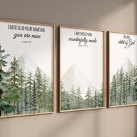 Nursery decor mountain, nursery wall art, tree nursery decor, adventure theme nursery, forest, sage green, bible nursery, verse nursery