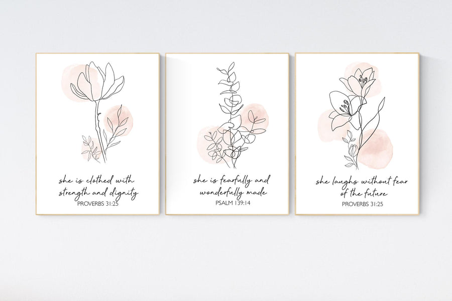 Boho Botanical Prints, girl nursery decor, Wildflower Nursery, floral nursery, blush pink, Wild Flowers, Flower Nursery, verse print