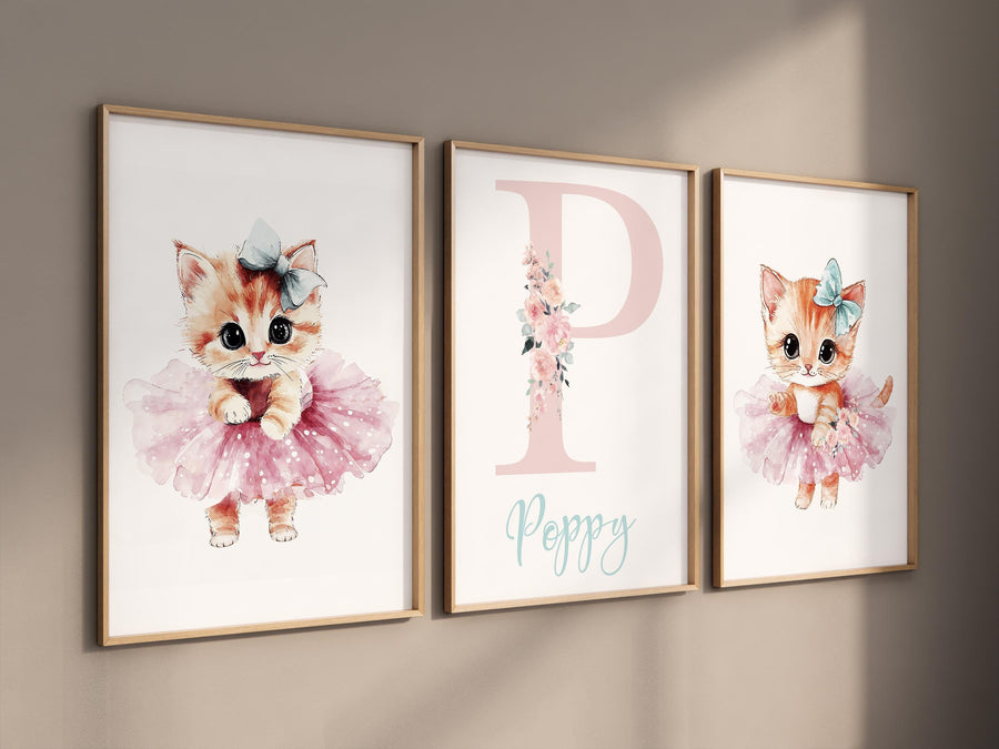 Ballerina kittens, cat ballerina, baby room decor girl, kitten nursery, cat nursery, nursery prints girl, ballet prints, kitten print