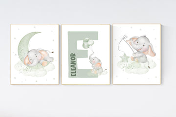 Elephant nursery, Sage green nursery, sage nursery, gender neutral, elephant print, nursery wall art, green nursery, baby room wall art