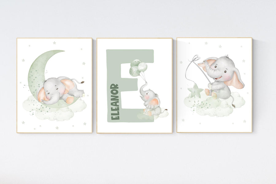 Elephant nursery, Sage green nursery, sage nursery, gender neutral, elephant print, nursery wall art, green nursery, baby room wall art