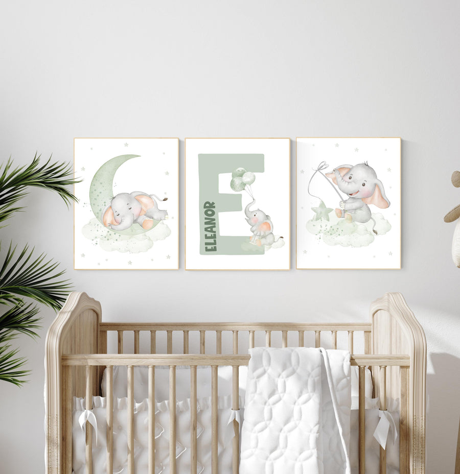 Elephant nursery, Sage green nursery, sage nursery, gender neutral, elephant print, nursery wall art, green nursery, baby room wall art