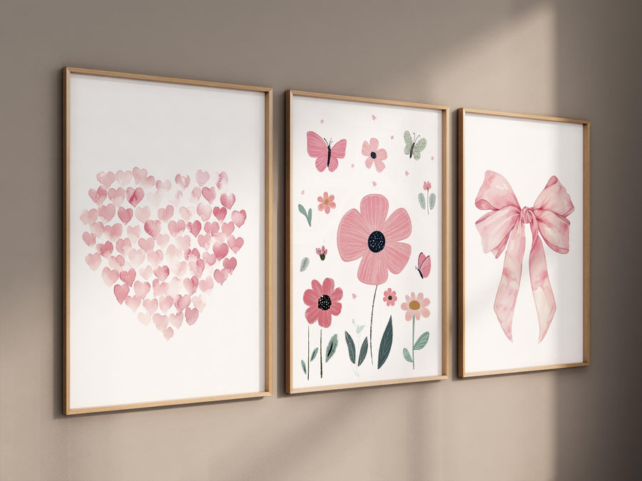 Bow print wall art, Bow nursery print, pink Bow nursery wall art, bow nursery art, bow nursery decor, bow print wall art, flower print