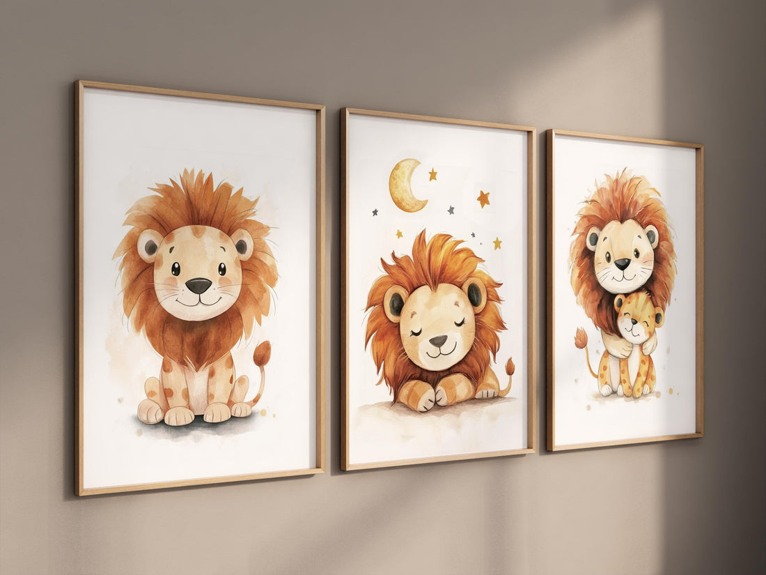 Lion prints, lion nursery, safari animal wall art, lion family decor, baby nursery prints, jungle themed posters, safari themed, lion poster