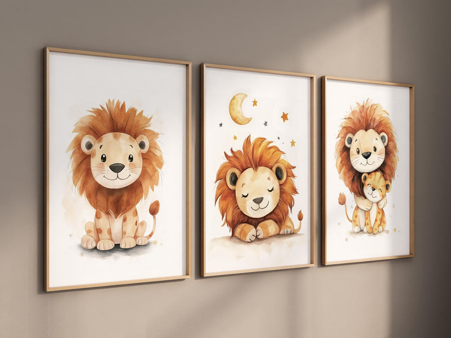 Lion prints, lion nursery, safari animal wall art, lion family decor, baby nursery prints, jungle themed posters, safari themed, lion poster