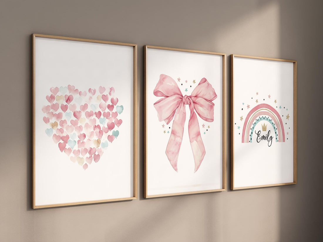 Bow print wall art, Bow nursery print, pink Bow nursery wall art, bow nursery art, bow nursery decor, bow print wall art, rainbow nursery