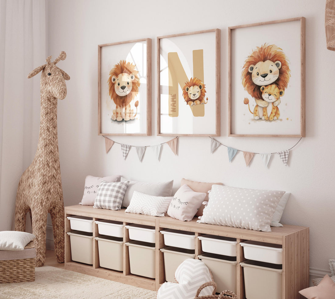 Lion prints, lion nursery, safari animal wall art, lion family decor, baby nursery prints, jungle themed posters, safari themed, lion poster