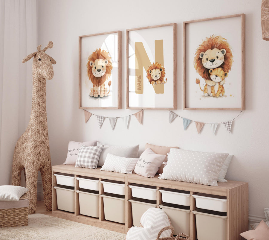 Lion prints, lion nursery, safari animal wall art, lion family decor, baby nursery prints, jungle themed posters, safari themed, lion poster