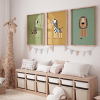 Safari Animal Nursery Prints: Boho Jungle Art, Set of 3