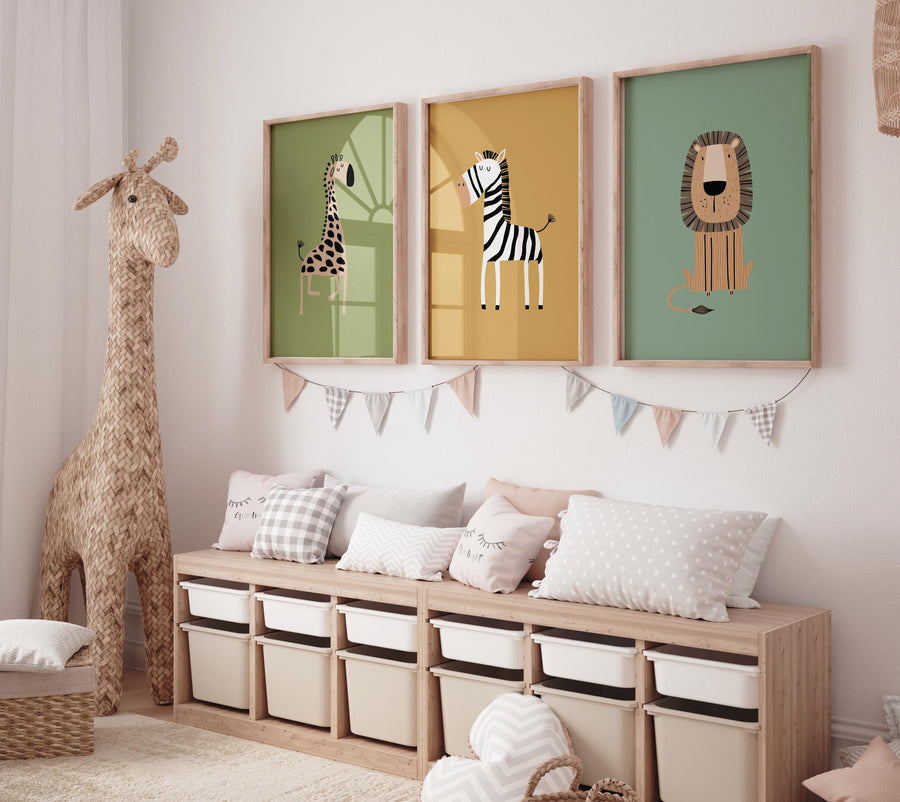 Safari Animal Nursery Prints: Boho Jungle Art, Set of 3