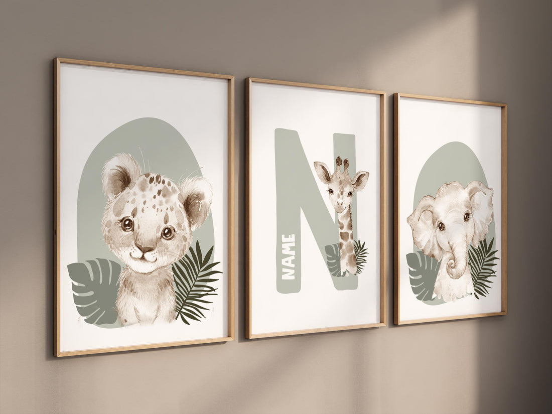 Safari Nursery Wall Prints, Boho Nursery Prints, jungle animals, Sage Green Nursery Art, animal Nursery Decor, animal prints