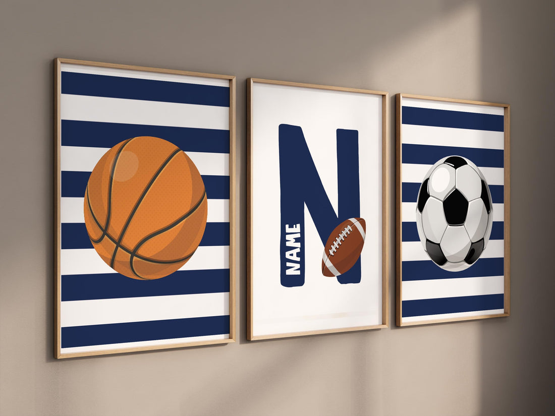 Sports wall art for kids, personalized name prints, basketball print, soccer print, football nursery art, boys sports-themed room decor