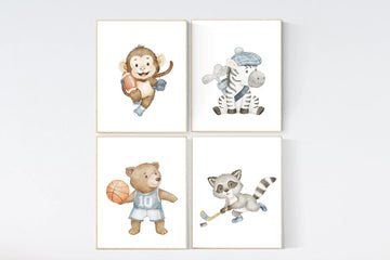 Sports nursery decor, Baby Animals Sport, Baby boy sports nursery, Safari nursery, soccer, football, basketball and golf, sports animals