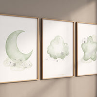 Sage green nursery decor, gender neutral nursery, sage green, moon and stars, set of 3, nursery prints, green nursery, star nursery