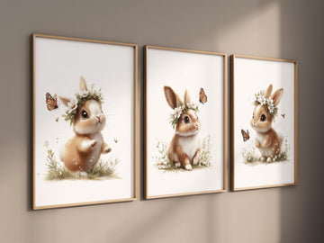 Nursery wall art girl bunnies, bunny nursery print, Bunny Floral Watercolor Prints, bunny nursery decor, Wildflower Nursery, bunny nursery