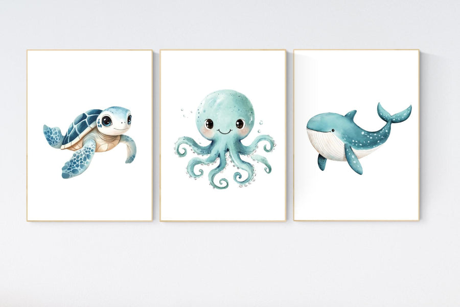Ocean nursery decor, Nautical nursery print set, under the sea nursery, gender neutral nursery, ocean, nautical, Under the sea wall art