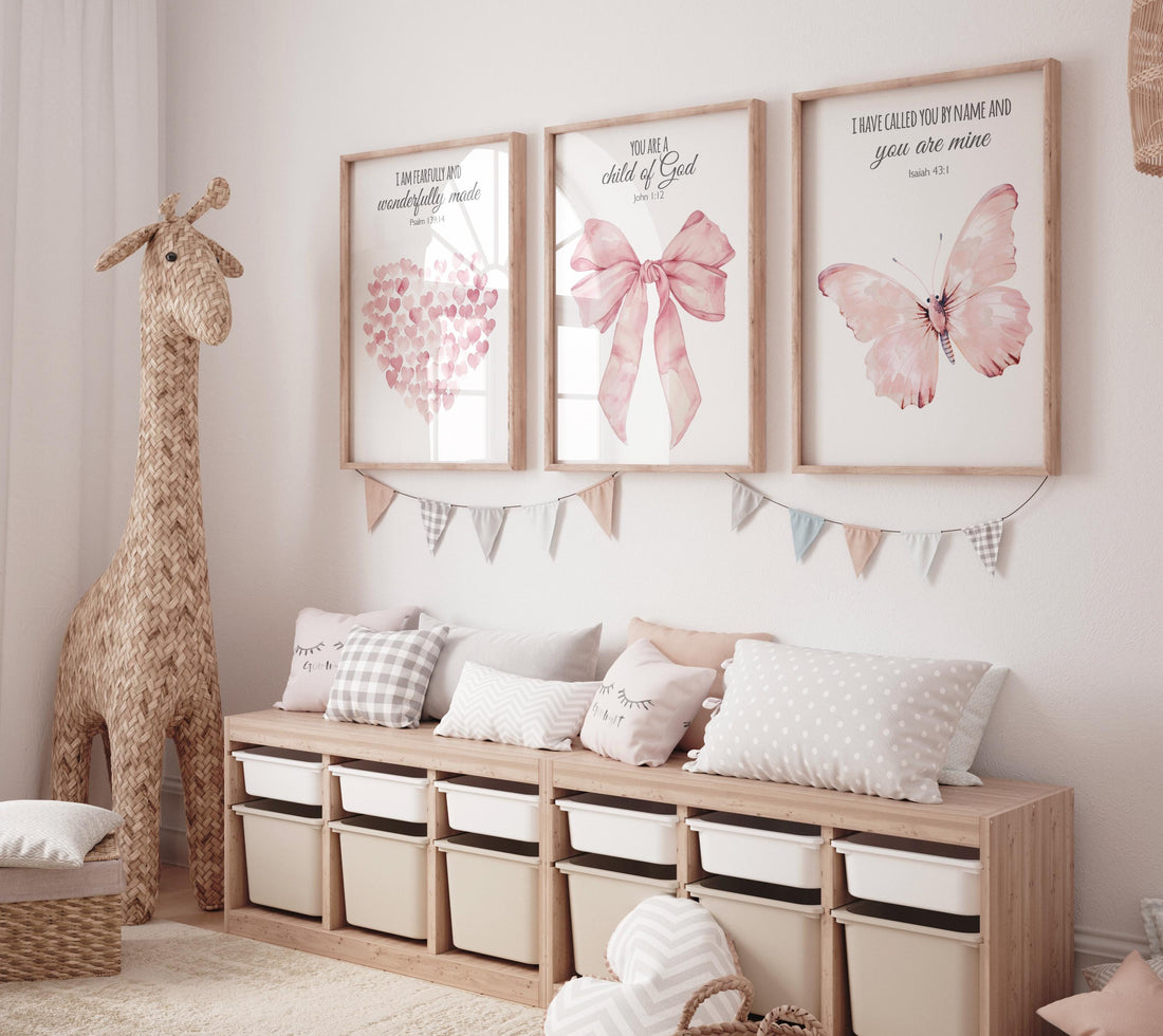 Bow print wall art, Bow nursery print, pink Bow nursery wall art, bow nursery art, bow nursery, bible verse, christian art, butterfly print