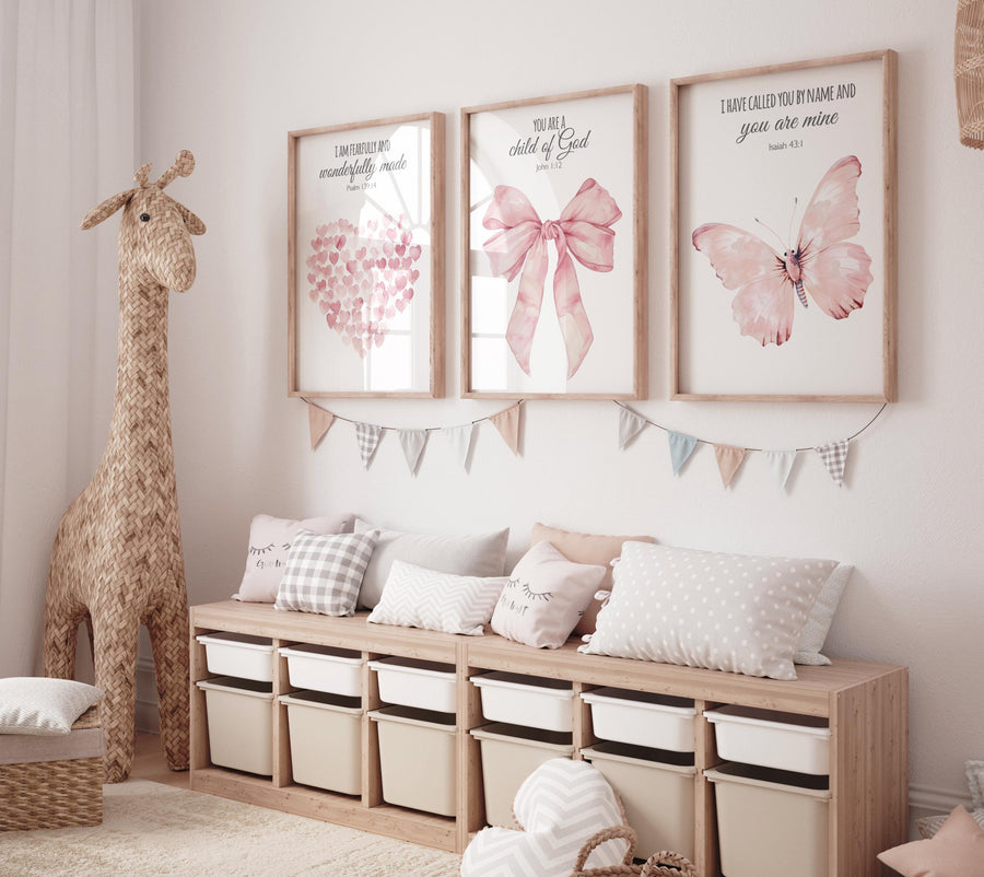 Bow print wall art, Bow nursery print, pink Bow nursery wall art, bow nursery art, bow nursery, bible verse, christian art, butterfly print