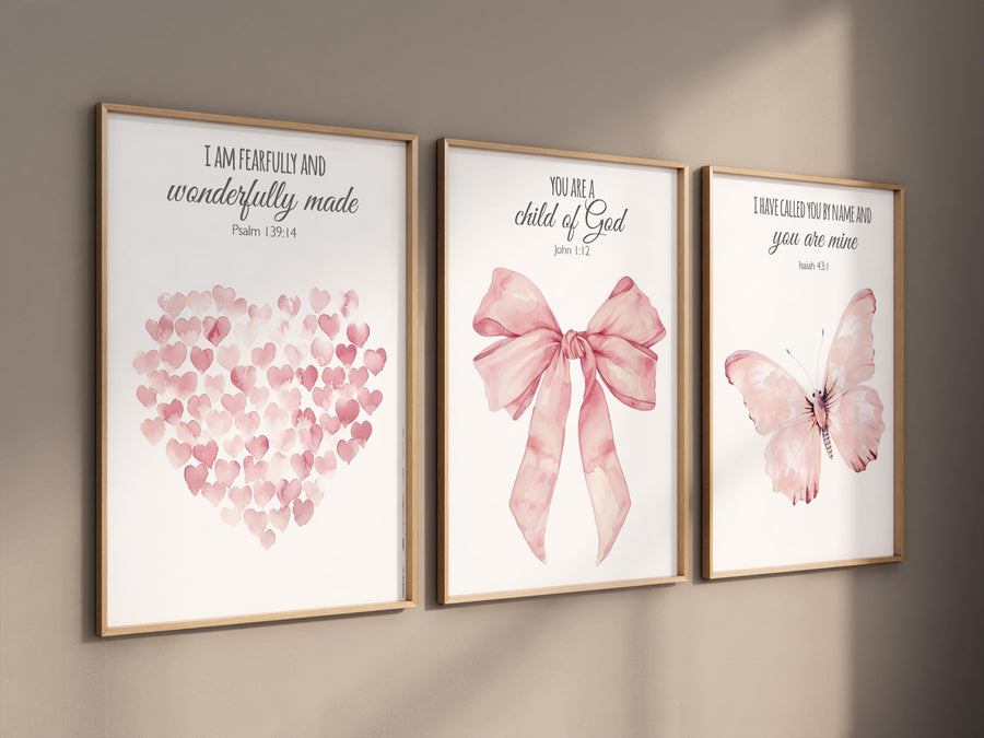 Bow print wall art, Bow nursery print, pink Bow nursery wall art, bow nursery art, bow nursery, bible verse, christian art, butterfly print