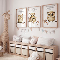 Owl wall art, owl nursery decor, cute owl prints, neutral gender nursery art, Owl wall art, owl prints, bible verse, christian art