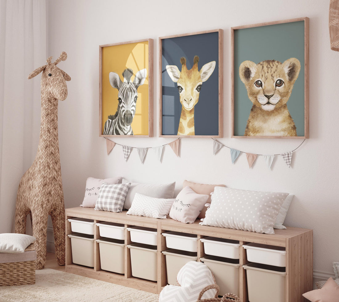 Safari animal wall art set, Animal Prints, Animal Nursery wall art, safari animals, animal Nursery Decor, gender neutral nursery, baby room