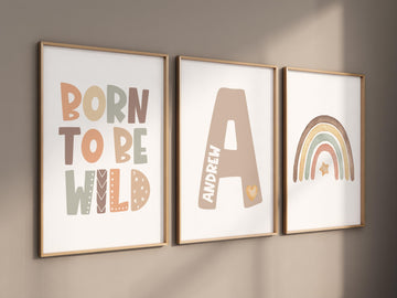 Born to be wild print, Boho nursery wall art, Custom name nursery art, baby nursery prints, Rainbow print, Neutral baby room prints