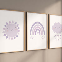 Nursery prints rainbow, Purple baby room decor, Purple sun nursery art, Nursery decor girl, sunshine nursery wall art, lavender nursery