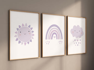 Nursery prints rainbow, Purple baby room decor, Purple sun nursery art, Nursery decor girl, sunshine nursery wall art, lavender nursery