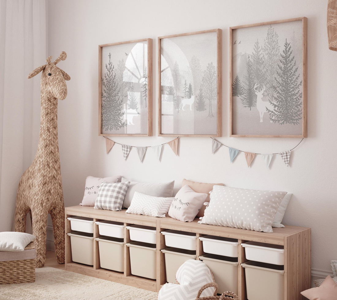 Nursery decor woodland, mountain wall art, gray nursery decor, adventure theme nursery, forest, grey nursery, woodland animals